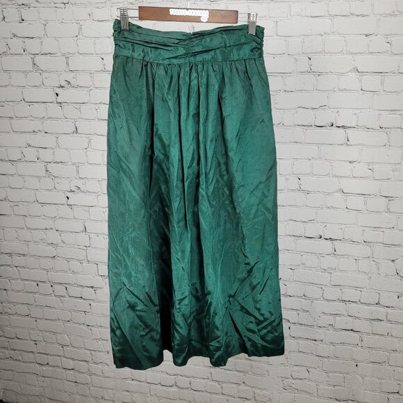 VTG Allen Solly Green Sheen Ruched Back Zip A Line Maxi Skirt USA Made Size 10 - Picture 1 of 16